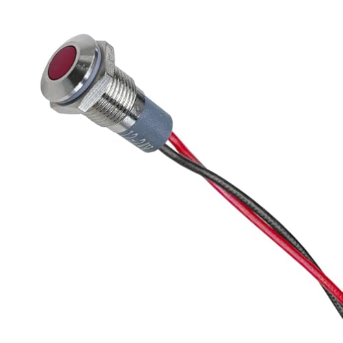 8mm/0.31" Signal Indicator Light, AC/DC 12V-24V Metal Shell Warning Lamps with Wire, Waterproof Panel Mount LED Signal Pilot Lamp, LED Dash Lights for Car Truck Boat Motorcycle (Red) - color: Red
