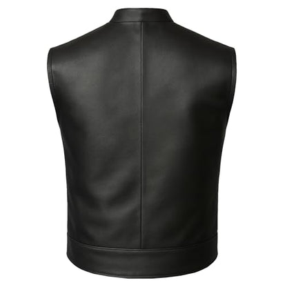 Jackets 4 Bikes Men’s SOA Motorcycle Vest – Premium Buffalo Leather, Multiple Pockets Club Style Biker Vest - All Seasons - size: Small