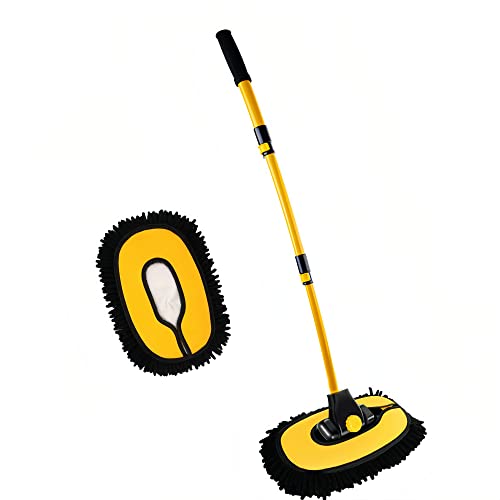MVEQRRN Upgrade Car Wash Brush Mop with Long Handle,Microfiber Mitt Car Cleaning Supplies Kit Car Wash Kit Tools Accessories - color: Yellow-001