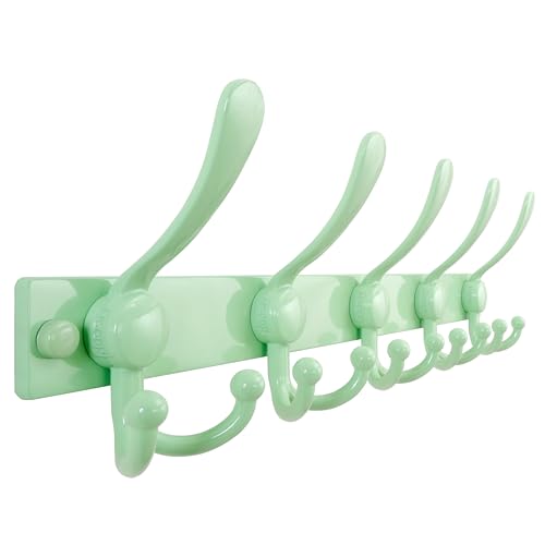 Dseap Coat Rack Wall Mount, Heavy Duty 12-Gauge Base vs Flimsy 1mm, Double-Thick Solid Anti-Snap Hooks, 16” Stud-Mount, Stainless Steel Hanger for Clothes Hat Entryway Closet Mudroom, Green - color: Green, size: L=17" (1pcs)