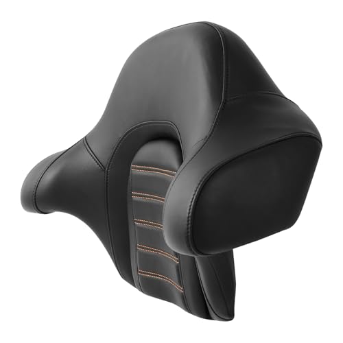 HR3 Wrap Around Backrest Pad for King Trunk Chopped Trunk Compatible with 2014-later Harley Touring Road King Road Glide Street Glide Electra Glide (Orange Stitches) - color: Orange Stitches