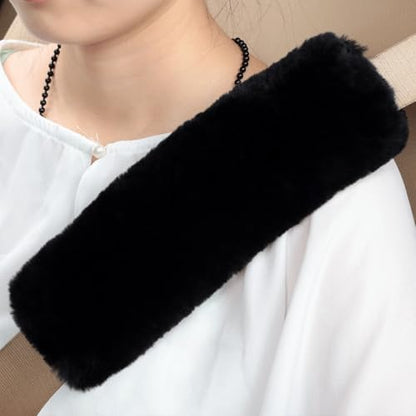 Soft & Cozy Australian Sheepskin Car Seat Belt Covers,2 Pack Fluffy Seatbelt Pads, Genunie Sheepskin Fur Shoulder Straps Cushions for Adults Kids Women and Men (Black) - color: Black