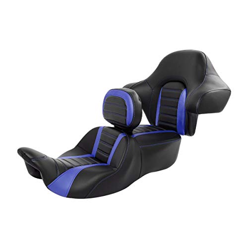 C.C. RIDER Driver Passenger Seat with Rider Backrest and King Tour Trunk Backrest Pad fit for Harley Touring Road King Street Glide Road Glide Electra Glide 2014-2023 - color: 02# Blue (Seat With Backrests)