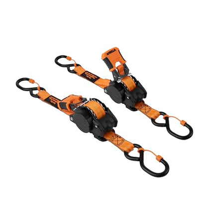 Gorilla Ratchet Tie Down Straps (2Pack) 1in x 10ft 1200lb Break Strength, Self-Locking Retractable, Heavy-Duty Orange Webbing, Gorilla-Grip Handles, Cap Locks, E-Coated Ratchets, Vinyl Hooks for Cargo - style: 1in x 10ft - 1,200lb Break (Pack of 2)