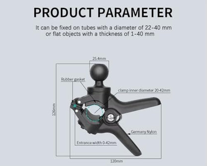 Strg Phone Mount with Clamp Base for Rails 0.85 to 1.55" in Diameter, Universal Handlebar & Rail Phone Mount for Motorcycles, Bikes, Kayaks & Bars - size: Clamp Base for 22 to 40mm Rails