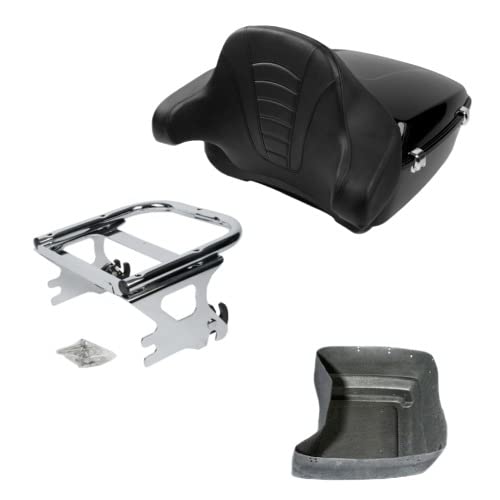 TCMT King Motorcycle Trunk Backrest Pad Two Up Mounting Rack Fit For Harley Touring 1997-2008 Electra Glide Road Glide Street Glide Pack - color: No Speaker Holes: Style C Chrome Rack