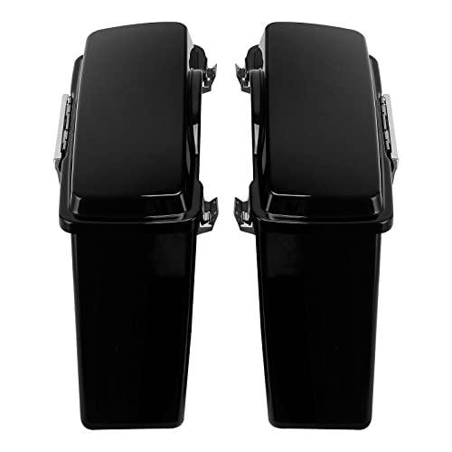 TCMT Hard Saddle bags Saddlebag Trunk Fits For Harley Touring Road King Road Street Glide Ultra Classic FLHT FLHR FLHX 1994-2013 - color: Vivid Black chrome Latches(No Liner)