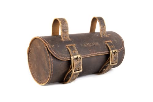 M RUFOUS Genuine Leather Saddle Bags for Motorcycles with Brass Buckle Closure, Premium Motorcycle Handlebar Bag, Brown Motorcycle Tool Bag - Free Waterproof Cover - color: Vintage Brown
