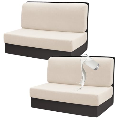 Gollense RV Dinette Cushion Covers Set of 2, Waterproof Stretch Camper Cushion Covers, Sectional Replacement RV Seat Covers for Trailer Couch, Includes 2 Backrest Cover & 2 Bench Cover (Beige) - color: Beige