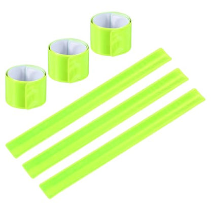 Reflective Slap Bands, 6 Pcs Reflector Band Snap Bracelet Armbands High Visibility Safety Reflectors Wrist Strap Strips for Night Jogging Cycling Running Hiking, Fluorescent Green