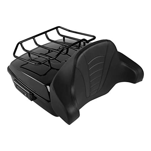 TCMT Chopped Motorcycle Trunk Box Backrest Mounting Luggage Rack Fit For Harley Touring 1997-2008 Road King Road Street Electra Glide Pack - color: Set B2 Black Latches#Chrome Rack