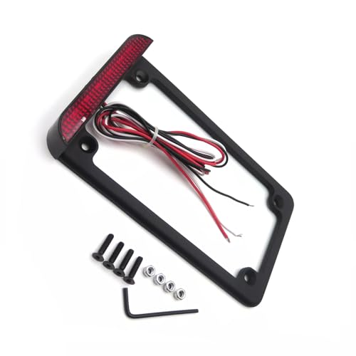 SKULL PIVOT- Black Finish Straight Flat 3 Inches LED Bar Motorcycle License Plate Frame - Universal Compatible with Any Motorcycle - color: Black, size: Straight LED