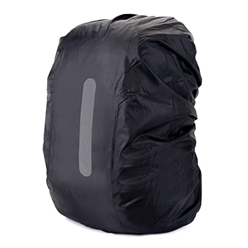 Backpack Rain Cover with Reflective Strip,1-Piece Medium (M) Fitted Water-Resistant Shell for Commuting and Outdoor Travel in Black