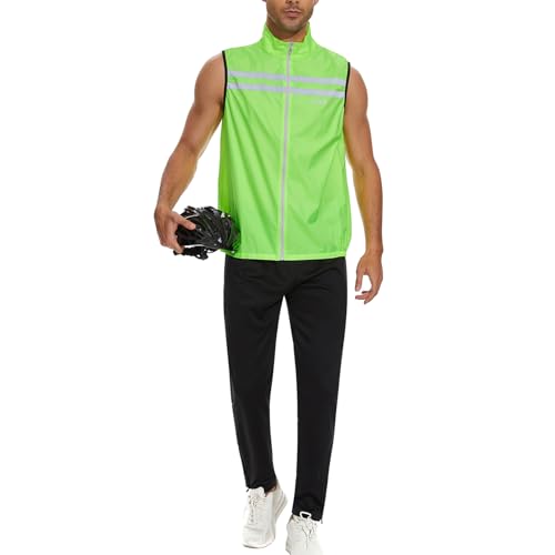 bpbtti Men's Hi-Viz Safety Running Cycling Vest Sleeveless Windbreaker vests- Windproof and Reflective - color: Hi-viz Yellow, size: Medium