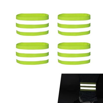 4 PCS High Visibility Reflective Bike Pant Clips, Elastic Universal Cycling Wrist Ankle Leg Straps, Night Safety Bicycle Trouser Cuff Clips for Road Mountain Bike Riding - color: Green