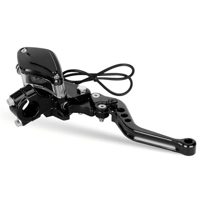 Universal Motorcycle Brake Clutch Pump Lever with Dual Hydraulic Master Cylinder Reservoir Set Left & Right CNC Suitable for 50-300cc Motorcycles with 7/8" 22mm Handlebars - color: Black