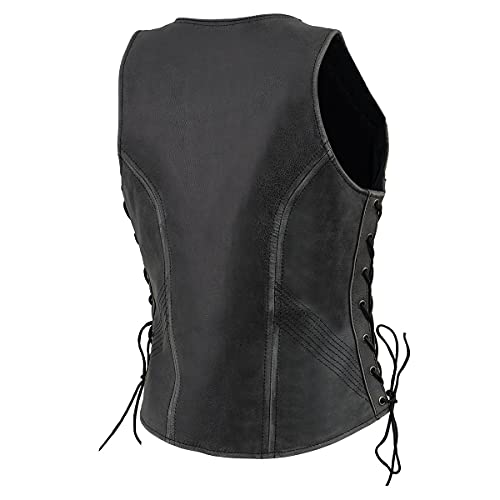 Milwaukee Leather Women's V-Neck Distress Grey Premium Leather Motorcycle Rider Vest w/Side Laces MLL4531 - color: Distressed Grey, size: X-Small