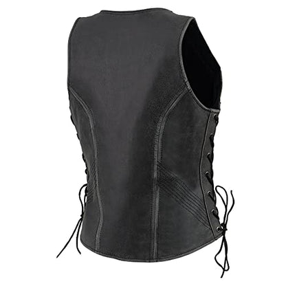 Milwaukee Leather Women's V-Neck Distress Grey Premium Leather Motorcycle Rider Vest w/Side Laces MLL4531 - color: Distressed Grey, size: X-Small
