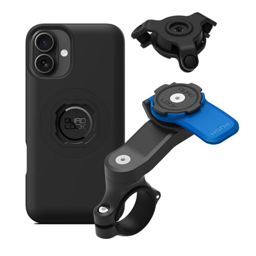 Quad Lock Motorcycle Handlebar Mount Kit with Vibration Dampener and MAG Phone Case for iPhone 16 Plus - size: iPhone 16 Plus