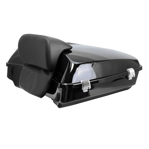 YHMOTO Razor Tour Trunk W/Backrest & Luggage Rack for Harley Touring Road King FLHR Street CVO Electra Glide 2014-2026 (Razor Tour Trunk with Backrest+Chrome Mounting Rack) - color: Chrome