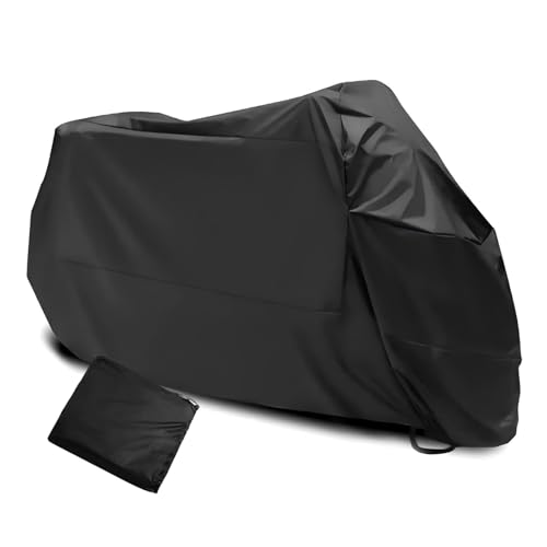 Motorcycle Cover, 96.5" Heavy Duty Motorcycle Cover Waterproof Outdoor, Full Cover with Lock Holes Windproof Security System & Storage Bag, Universal for Motorcycles Bikes (Black)