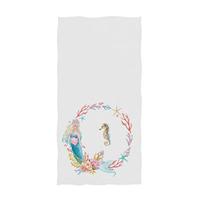 Naanle Beautiful Underwater Mermaid Play with Seahorse Starfish Print Soft Guest Hand Towel for Bathroom, Hotel, Gym and Spa (16 x 30 Inches,White) - color: Mermaid&seahorse