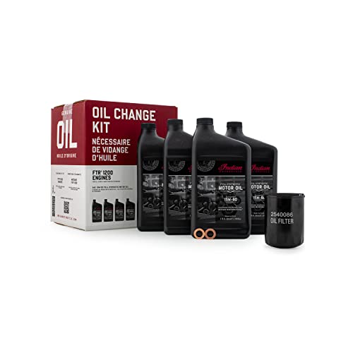 Indian Motorcycle Oil Change Kit for All 60 & 69 Cu In Liquid-Cooled Scout Engines, 4 Quarts 15W-60 Full Synthetic Oil, 1 Oil Filter, 2 Washers, Clutch Performance, Engine Protection - 2880191
