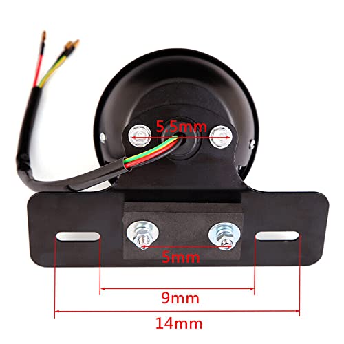 Motorcycle Black Grille Ribbed Round LED Tail Brake Light Red Lens For Integrated License Plate Lamp Fit Bobber Chopper Cruiser Street Bike - color: Black 5