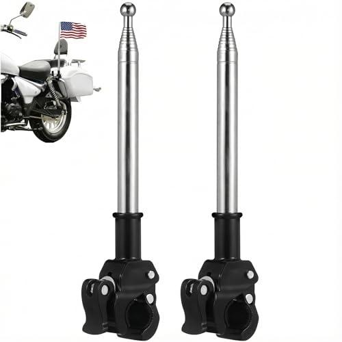2Pcs Adjustable Stainless Steel Motorcycle Flag Pole, 51in Retractable Bike Flagpole Golf Cart Holder, Telescopic Motorcycle Bicycle Flag Mount for ATV Wheelchair Dirt Bike Mount