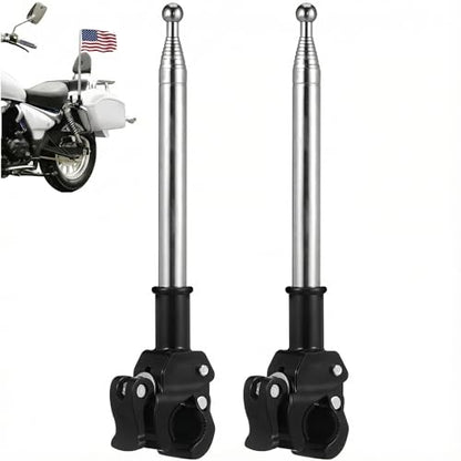 2Pcs Adjustable Stainless Steel Motorcycle Flag Pole, 51in Retractable Bike Flagpole Golf Cart Holder, Telescopic Motorcycle Bicycle Flag Mount for ATV Wheelchair Dirt Bike Mount