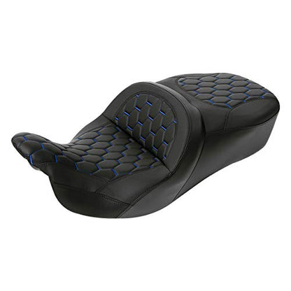 CC RIDER Driver Passenger Seat Hammock Blue Hexagon Fit For Harley Touring 2009-2023 Road Glide Street Glide Road King Electra Glide and Trike models - color: Blue Stitches
