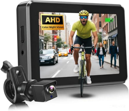 Bike Camera Rear View AHD with Night Vision & 110° Wide Angle | Universal Bicycle Camera for E-Bikes, MTB, Road Bikes, Wired Plug and Play, Fits Handlebar Diameter 18-42 mm