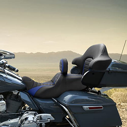 HR3 Wrap Around Backrest Pad for King Trunk Chopped Trunk Compatible with 2014-later Harley Touring Road King Road Glide Street Glide Electra Glide (Blue Stitches) - color: Blue Stitches