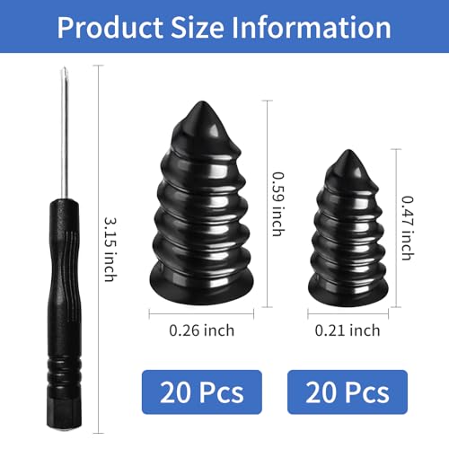 40 Pcs Tire Repair Rubber Nail,Tire Plug Kit, Spiral Rubber Nails,Self-Service Puncture Repair Tool with Screwdriver for Car Motorcycle Truck ATV(2 Sizes,20 Each)