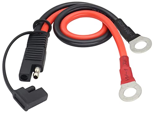 HCFeng10AWG SAE to O Ring Terminal Cable SAE to 2-Pin Quick Disconnect O Ring Terminal Harness Plug Adapter S-A-E Battery Extension Cable for 12V/24V Motor, ATV, Lawn Mower, Cars[30CM/1ft]