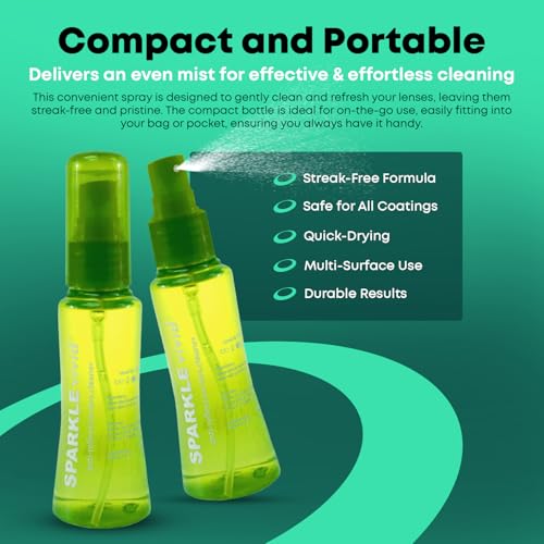 Sparkle Vivid Anti-Reflective Safe Lens Cleaner Spray Kit - (2) 2oz Glasses Cleaner Spray & (2) Microfiber Cloth for Eyeglasses, Sunglasses, Lenses, Screens and Camera Cleaning Kit (4 Piece Set) - style: Green | 2x2oz Lens Spray + 2 Microfiber Cloth