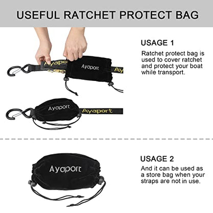 Ayaport Boat Trailer Transom Tie Down Straps for Boat Jet ski Kayak Canoe 4 Feet 2400lbs Break Strength Heavy Duty Ratchet Straps with S Hooks, Pack of 2 - size: 1" x 4'