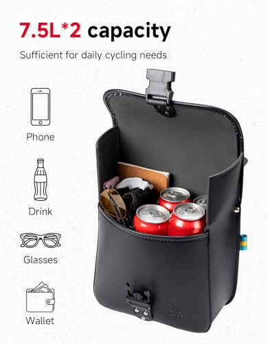 KEMIMOTO Motorcycle Saddlebags with Secure Lock & Quick-Release Buckles 15L (7.5Lx2) PU Leather Throw Over Hard-Shell Side Bags Universal Fit for Sportster Softail Rebel Dyna Cruiser - style: With Lock