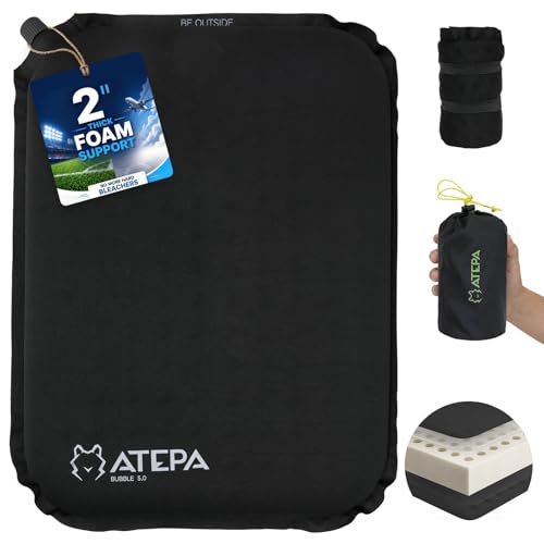 ATEPA Inflatable Seat Cushion, Compact Self-Inflating Seat Cushion for Stadium Airplane Air Travel Bleacher Camping, Blow Up Foam Seat Pad for Outdoor Sports Events Backpacking Hiking Sitting - color: Black