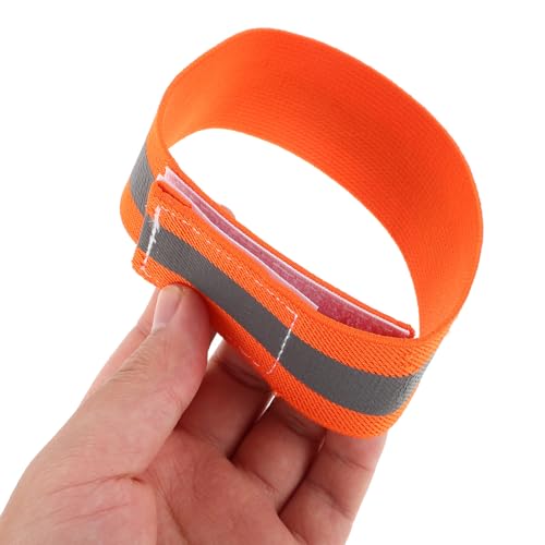 4pcs Reflective Cycling Leg Bands and Arm Bands, High Visibility Adjustable Safety Straps for Night Running, Walking, and Mountain Biking, Orange