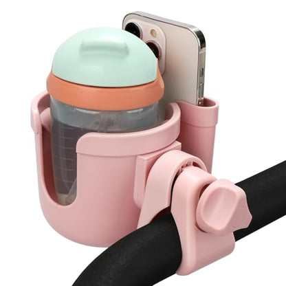 Accmor Stroller Cup Holder with Phone Holder, Bike Cup Holder, Universal Cup Holder for Uppababy Nuna Doona Strollers, 2-in-1 Cup Holder for Walker, Wheelchair, Scooter - color: All Light Pink