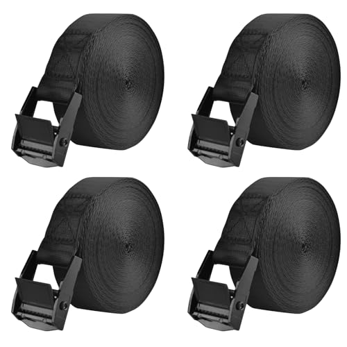 TRIWONDER Tie Down Straps Lashing Straps with Cam Buckle Nylon Webbing Heavy Duty Adjustable for Battery Kayak Motorcycle Cargo Packing - color: 01# Black - 4 Packs, size: 1" x 16.4'