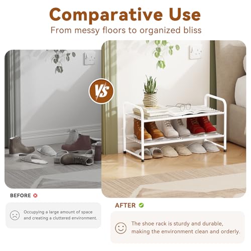 Simple Shoe Rack, 2 Tier Heavy Duty Metal Shoe Shelf 27 Inch Wide, White - color: White, size: 2 Tier(27 Inch)