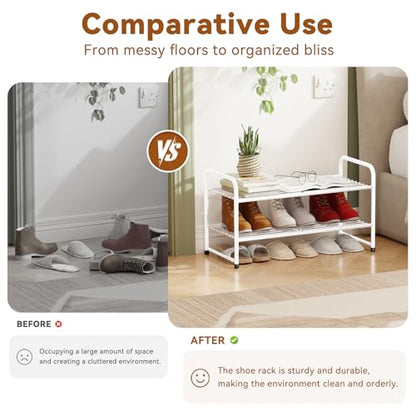 Simple Shoe Rack, 2 Tier Heavy Duty Metal Shoe Shelf 27 Inch Wide, White - color: White, size: 2 Tier(27 Inch)