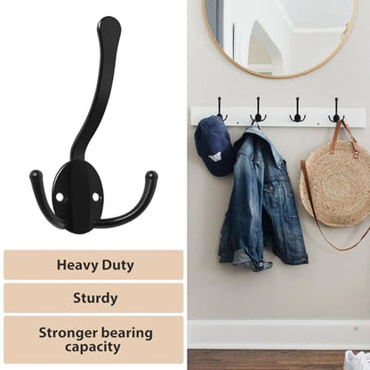 Homanu 20 Pack Coat Hooks Heavy Duty, Metal Three Prongs Large Coat Hooks Wall Mounted with 40 Screws, No Rust Black Rustic Wall Hooks for Hanging Towel, Coat, Scarf, Bag, Hat, Cup, Key - color: 20 Pcs Black