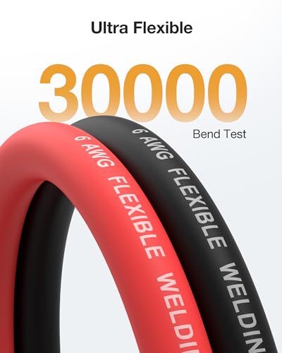 6 Gauge Wire Battery Cable, 6 AWG EPDM Welding Cable with Oxygen-Free Copper, Flexible/High Conductivity for Solar, Automotive, Battery, Inverter, RV, Marine (10 ft Red + 10 ft Black) - color: 6awg, size: 10ft