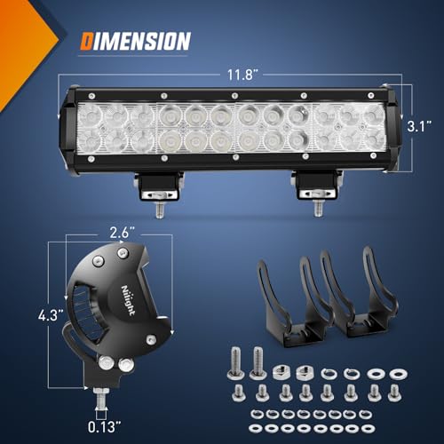 Nilight LED Light Bar 12 Inch 72W Spot Flood Combo Green Beam Off Road Lights Fishing Hunting Emergency Deck Boat Work Lighting for Trucks UTV Pick-up Van Boat Tractor - color: Green