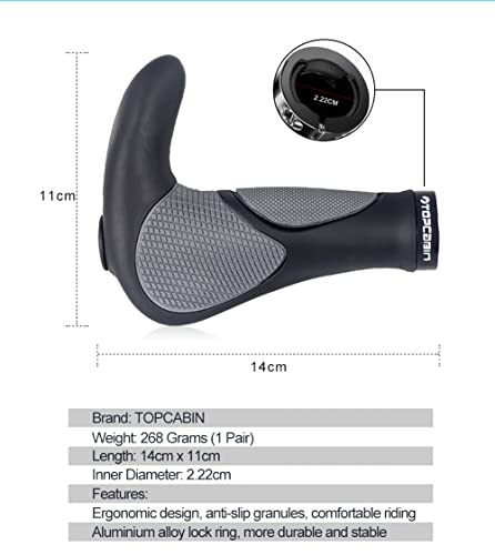 TOPCABIN Ergonomic Bike Grips - Widen Holding Rubber Grips with Aluminum LockGrips for Mountain & Road Bikes - color: Big horn Shape(Black&Grey)