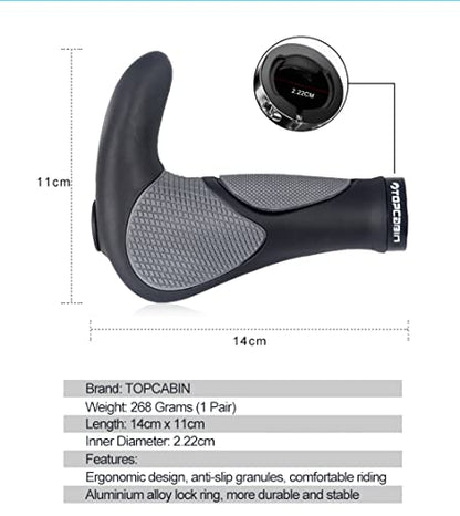 TOPCABIN Ergonomic Bike Grips - Widen Holding Rubber Grips with Aluminum LockGrips for Mountain & Road Bikes - color: Big horn Shape(Black&Grey)