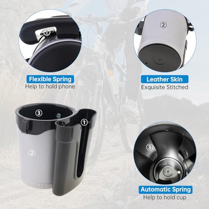3-in-1 Bike Cup Holder with Cell Phone Keys Hook -Universal Water Bottle Holder for Walker/Wheelchair/Stroller/Scooter, Fits 0.87" Round Handlebar and 2.7" Cup Base,Black Gray - color: black gray